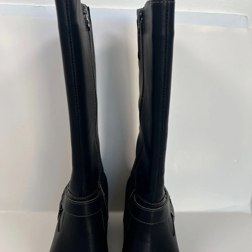 JBU Black Over the Knee Leather Boots Non Slip and comfortable heel Size 12‎
